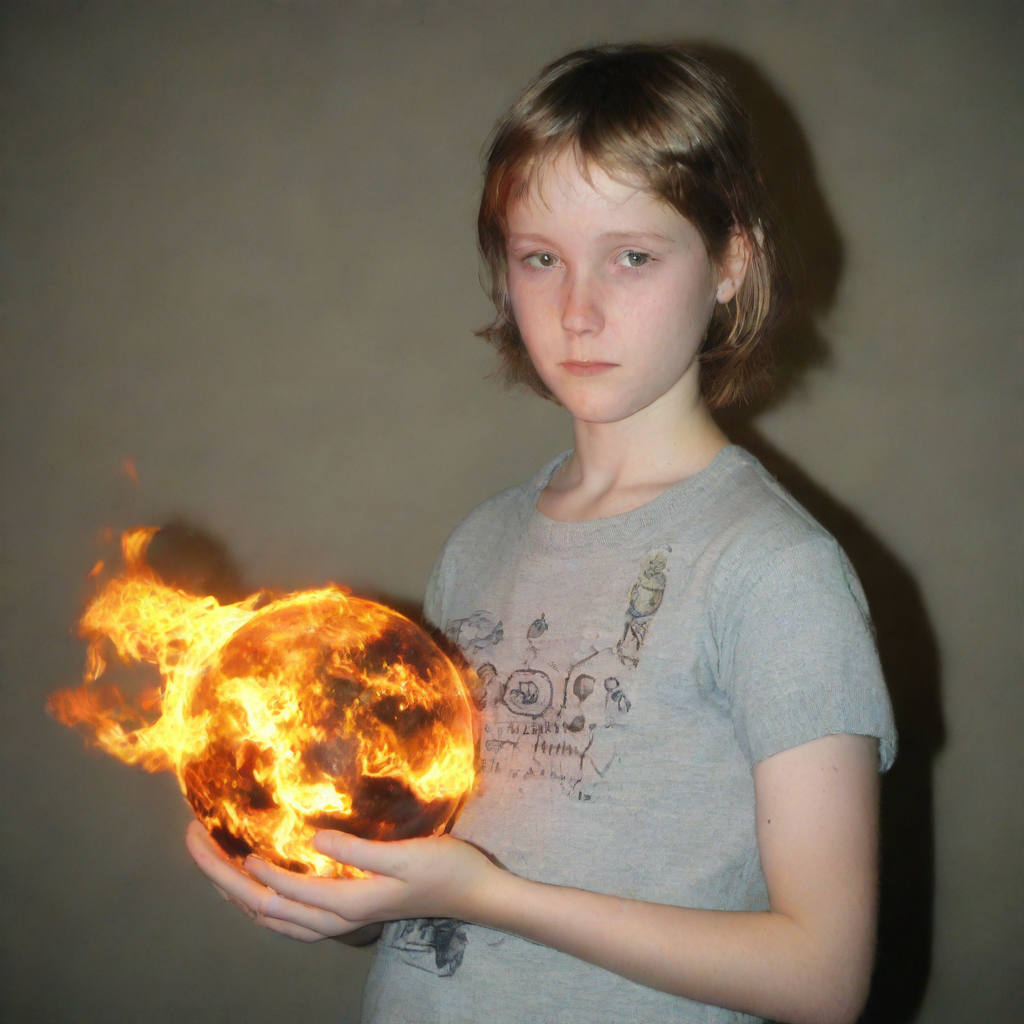 Teen Girl Portrait Burning Planet